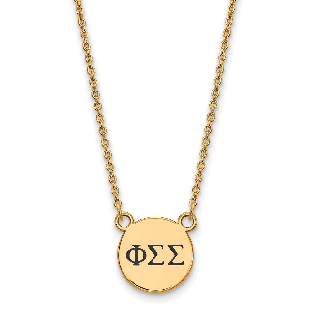 Sterling Silver Gold-plated LogoArt Phi Sigma Sigma Sorority Greek Letters Small Black Enamel Pendant 18 inch Necklace