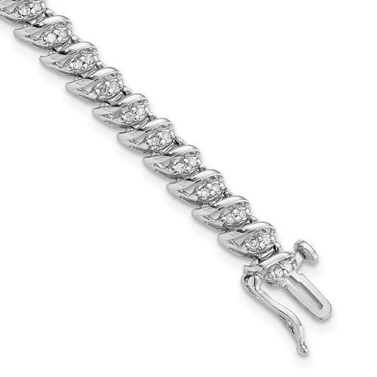 Sterling Silver Rhodium Plated Diamond Bracelet 7 inches