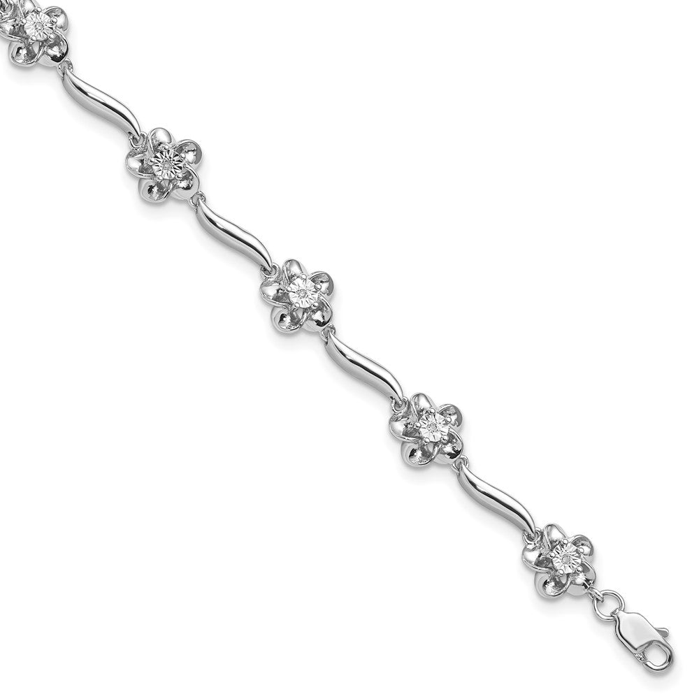 Sterling Silver Rhodium-plated Floral Diamond Bracelet 7.5 inches