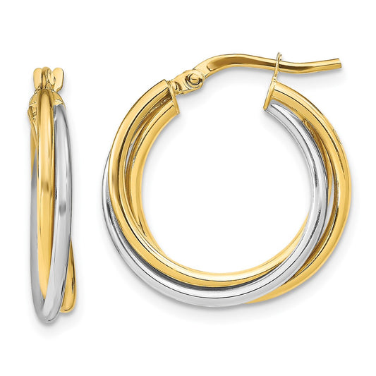 10K with Rhodium Polished Hoop Earrings