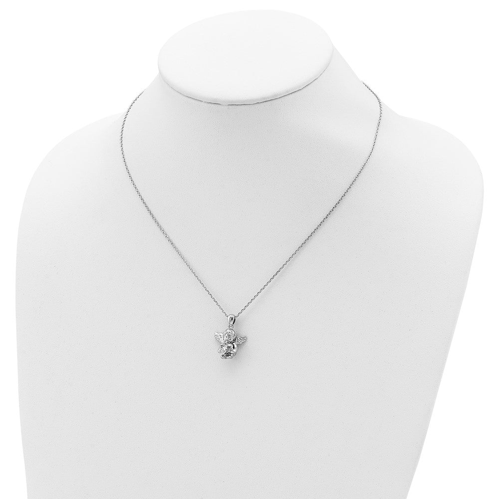 Sterling Silver RH-pltd CZ April Birthstone Angel Ash Holder 18in Necklace 18 Inches