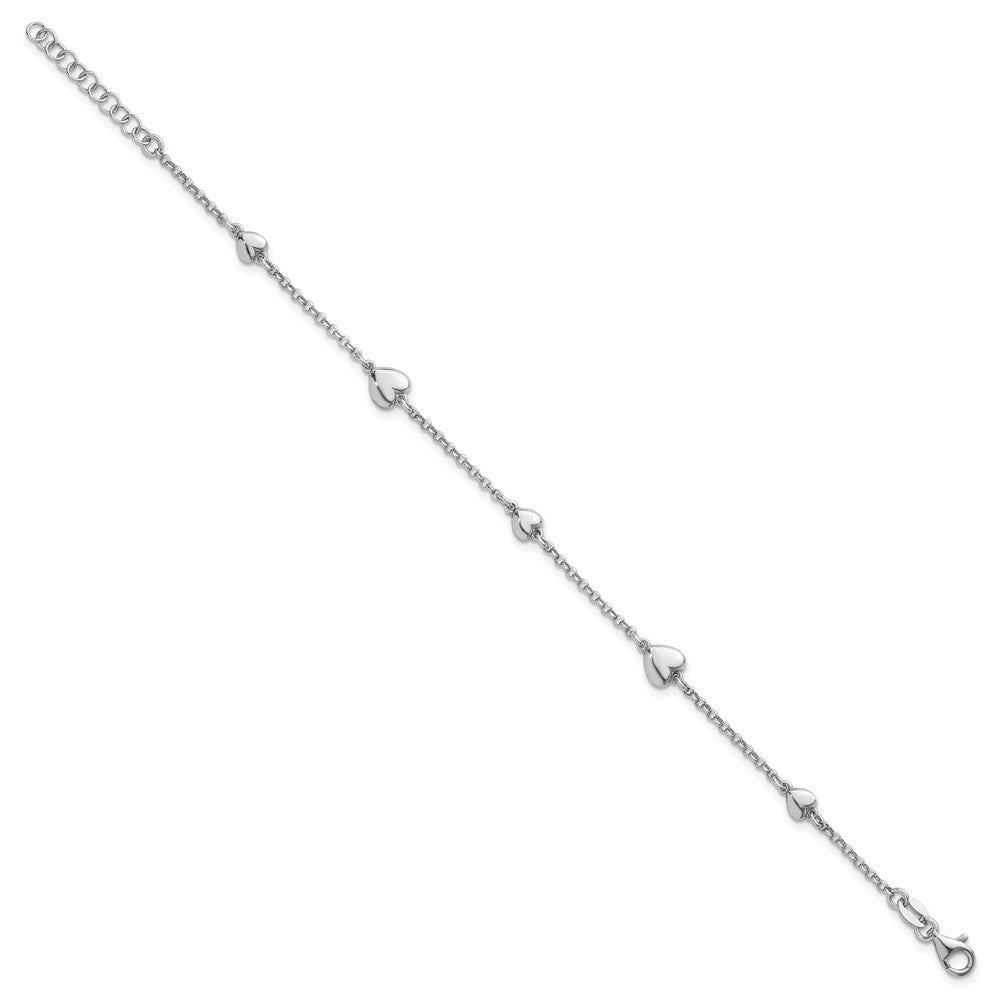 Sterling Silver Rhodium-plated Polished Five Puffed Hearts 7 inch with 1 inch Extender Bracelet 8 inches