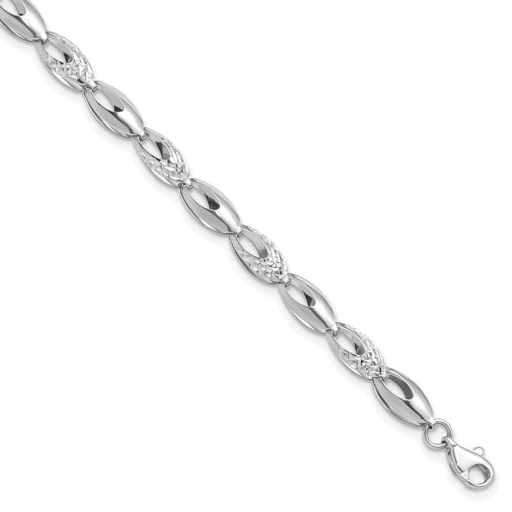 14K White Gold Polished and D/C Bracelet 7  inches