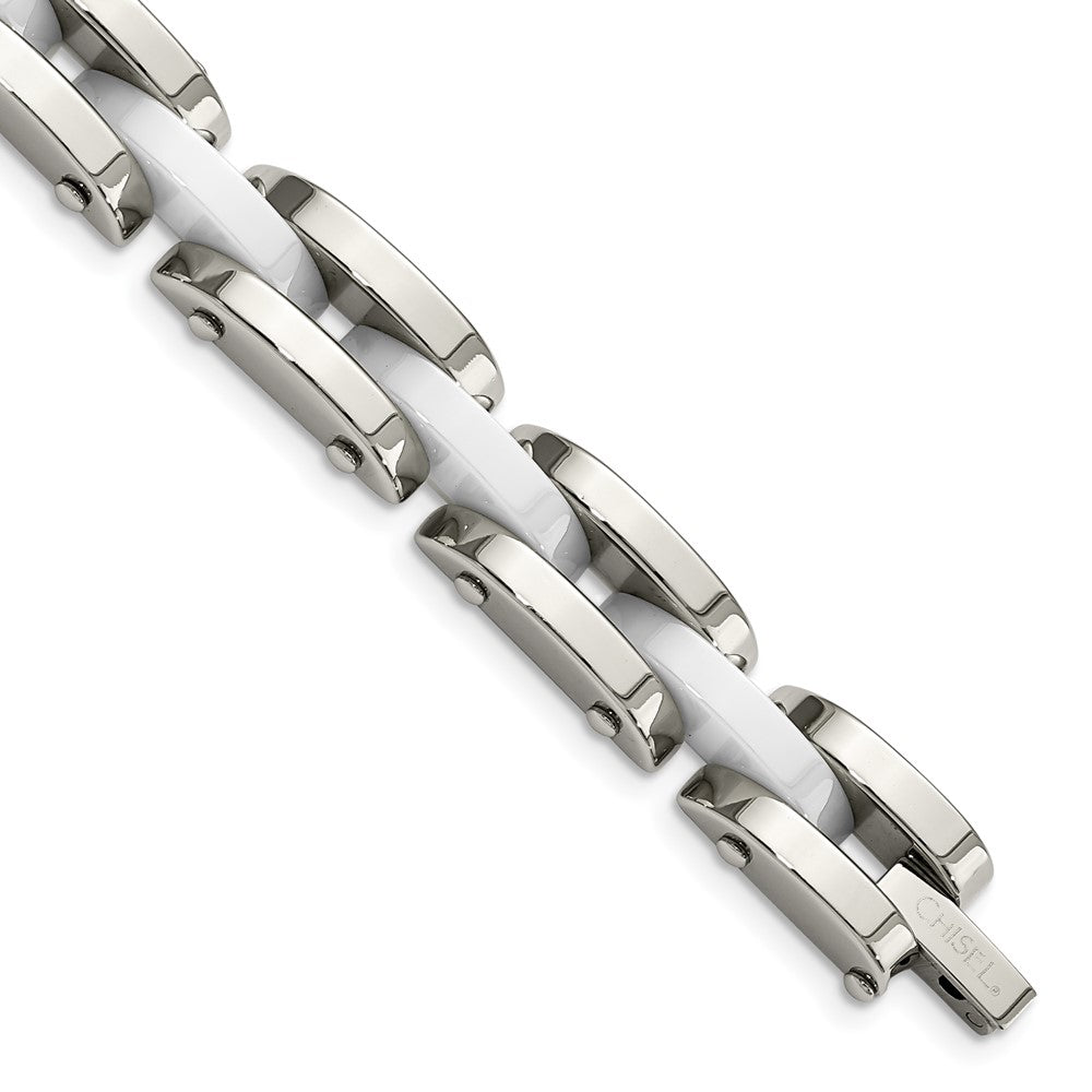 Stainless Steel Polished w/White Ceramic 7.5in Bracelet 7.25 inches