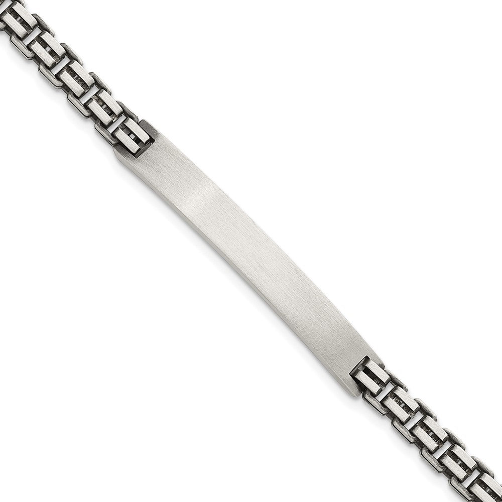 Sterling Silver Antiqued Brushed Fancy Box Link 6.00 x 48mm Rectangle Plate 8 inch ID Bracelet