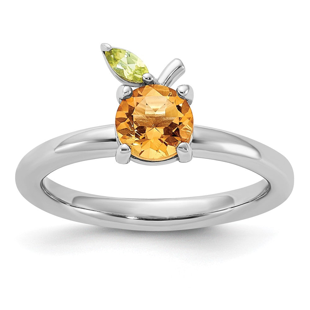 Sterling Silver Stackable Expressions RH-plated Citrine Peridot Orange Ring Size -6