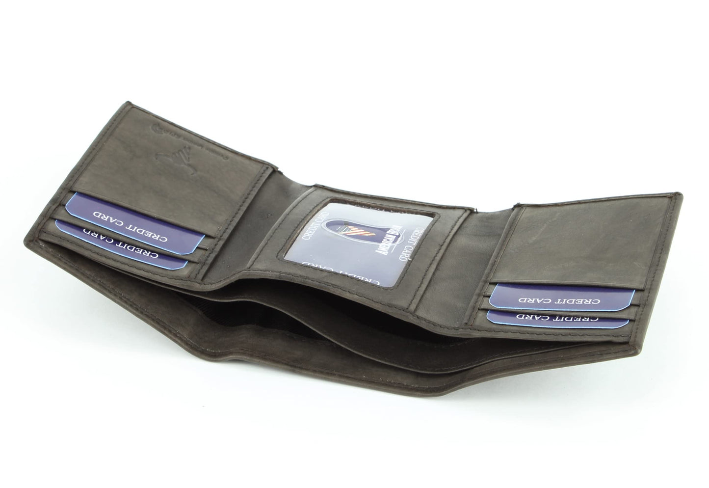 Brown Calf Skin Leather RFID Blocking 6-Slot Trifold Wallet with ID Window