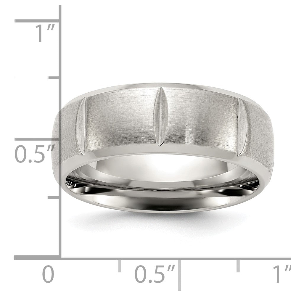 Chisel Titanium Brushed and Polished Grooved 8mm Band Size - 8.5