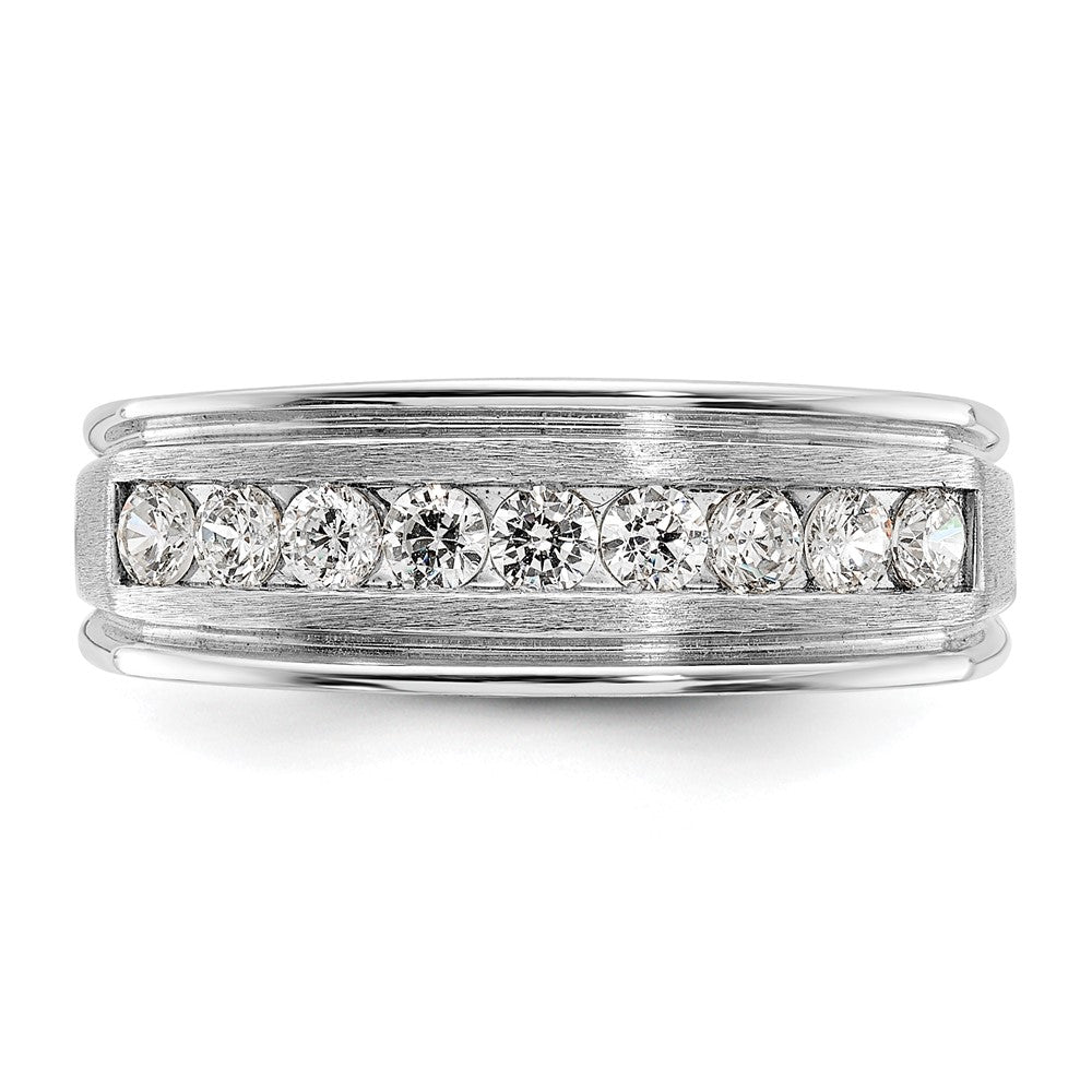 IBGoodman 14k White Gold 1/2 carat Lab Grown Diamond VS/SI+ G+ Nine Stone Complete Polished Brushed and Grooved Men's Ring