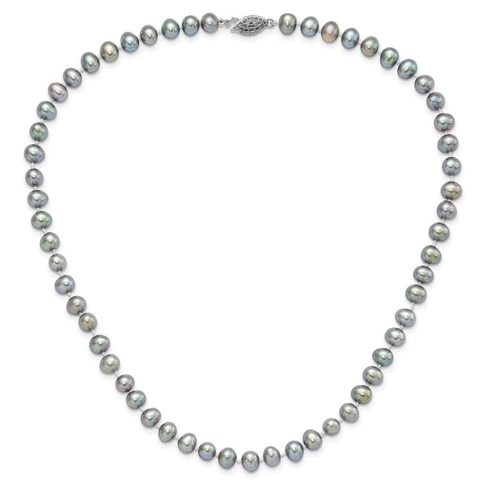Sterling Silver Rhodium-plated 6-7mm Grey Near-Round Freshwater Cultured Pearl 18 inch Necklace 18 Inches