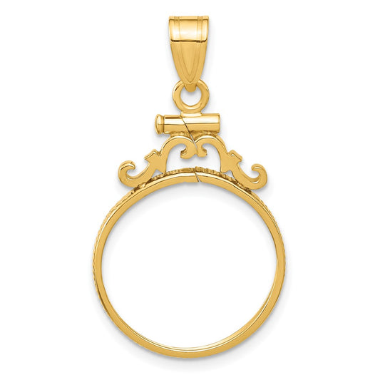 Wideband Distinguished Coin Jewelry 14k Polished French Scroll 17.8mm x 1.35mm Screw Top Coin Bezel Pendant