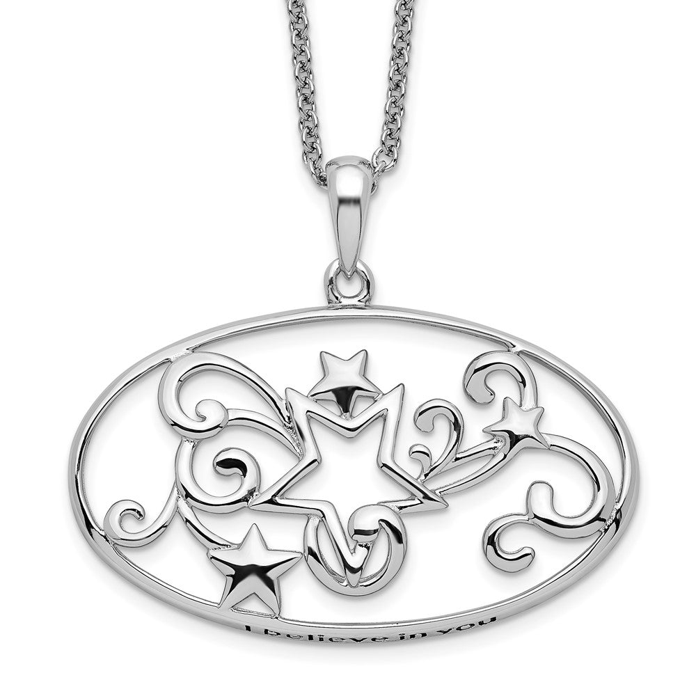 Sentimental Expressions Sterling Silver Rhodium-plated Antiqued I Believe In You 18in Star Necklace 18 Inches