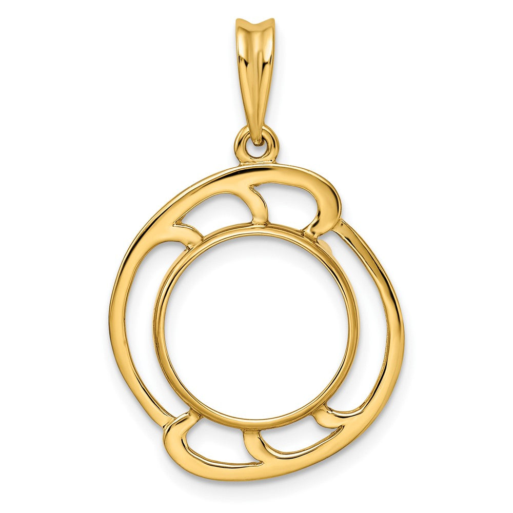Wideband Distinguished Coin Jewelry 14k Polished Wave Design 13.0mm Prong Coin Bezel Pendant