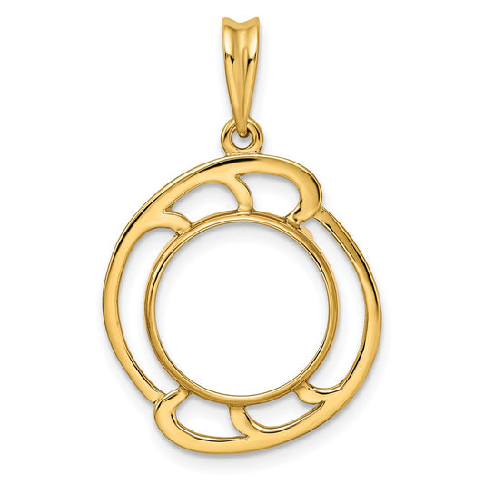 Wideband Distinguished Coin Jewelry 14k Polished Wave Design 13.0mm Prong Coin Bezel Pendant