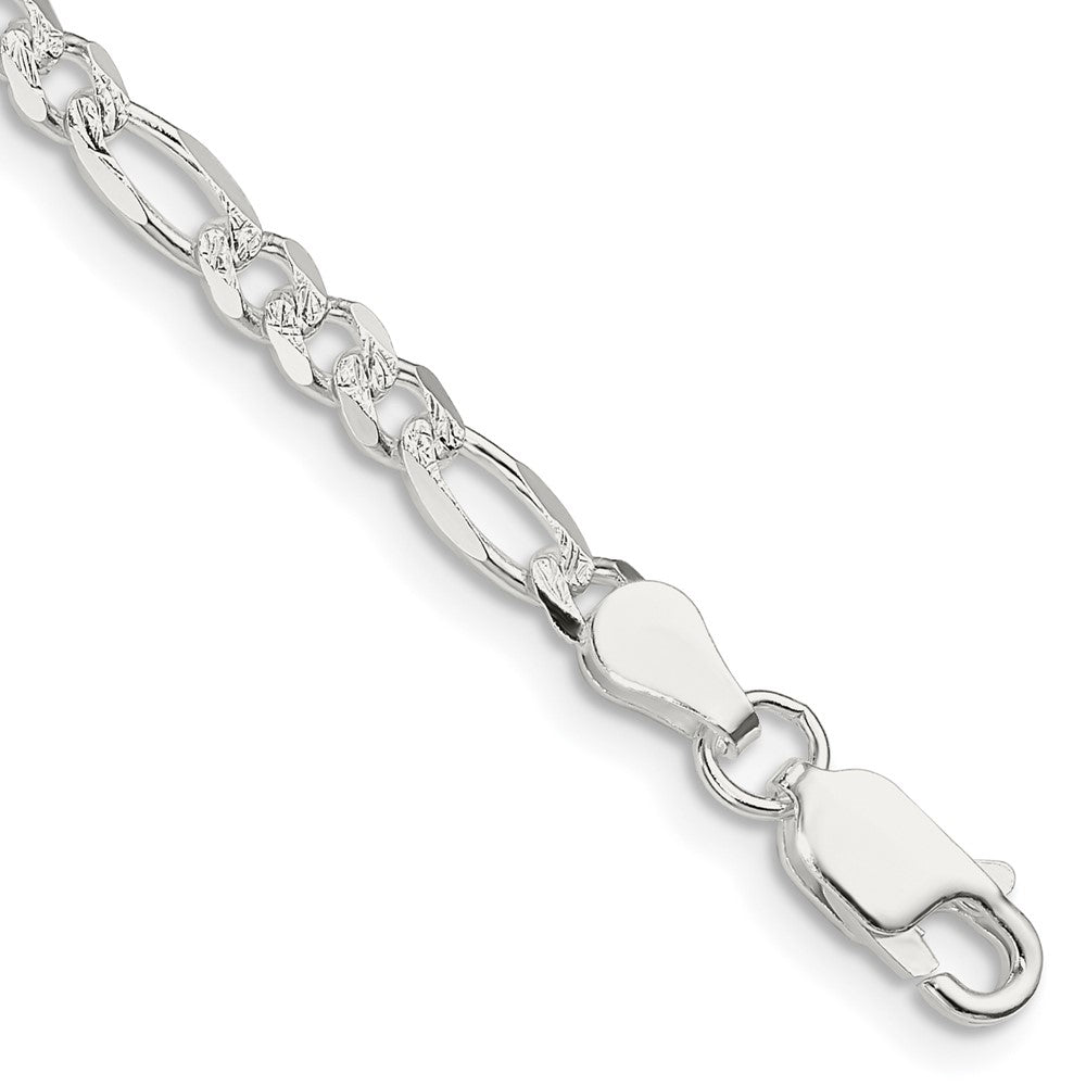 Sterling Silver 4mm Pav‚ Flat Figaro Chain 8 inches