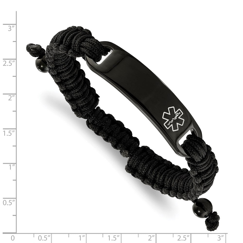 Stainless Steel Polished Black IP Nylon Adjustable Medical ID Bracelet 9.5 inches