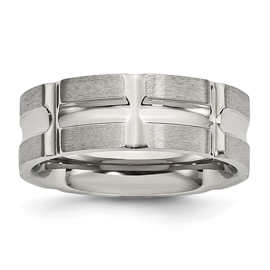 Stainless Steel Brushed and Polished 8mm Grooved Band