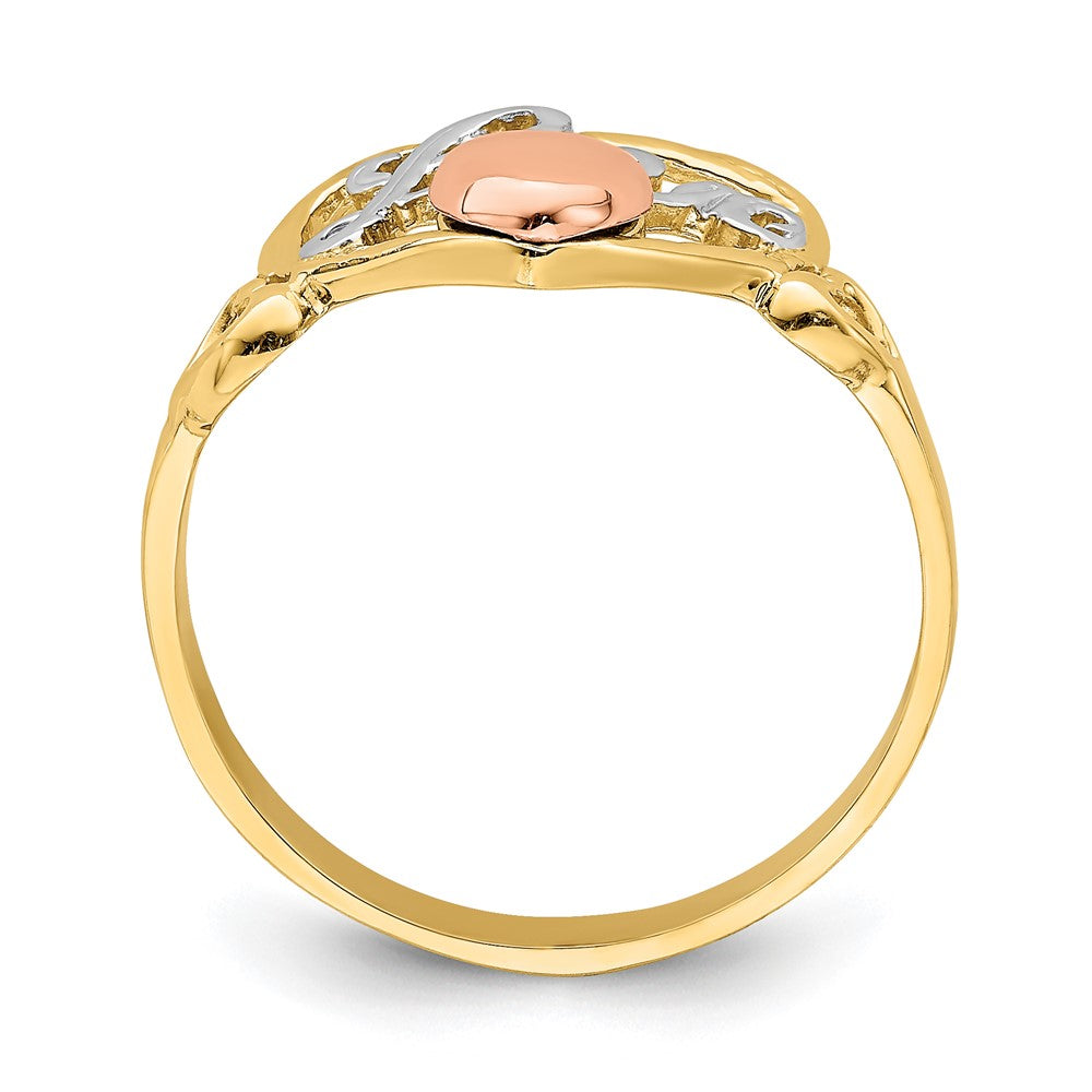 14k Yellow and Rose Gold w/Rhodium Love Heart Ring size 6