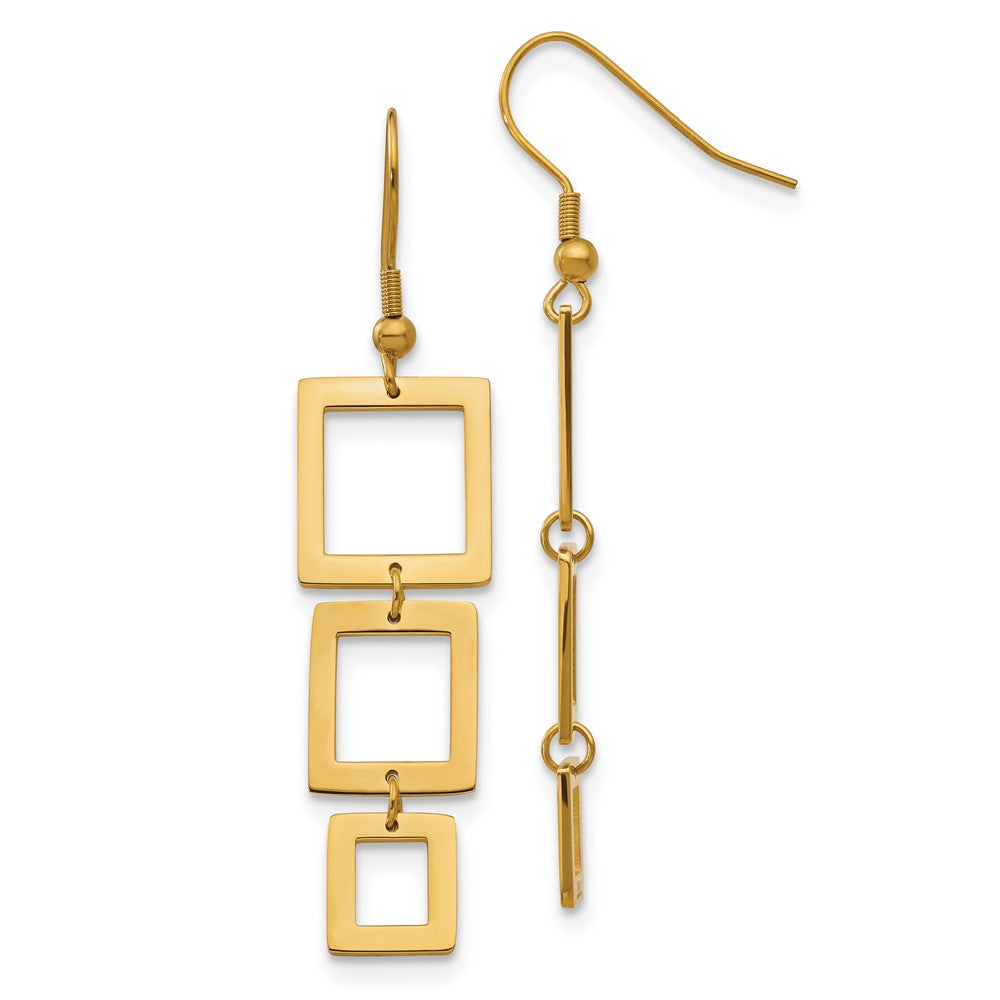 Stainless Steel Polished Yellow IP-plated Squares Dangle Earrings