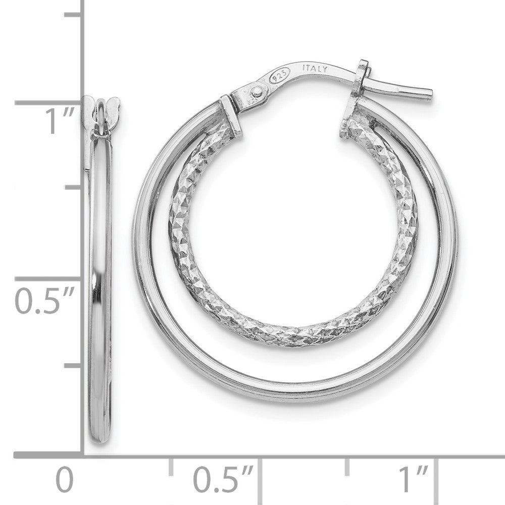 Sterling Silver RH-plated Polished D/C Hoop Earrings