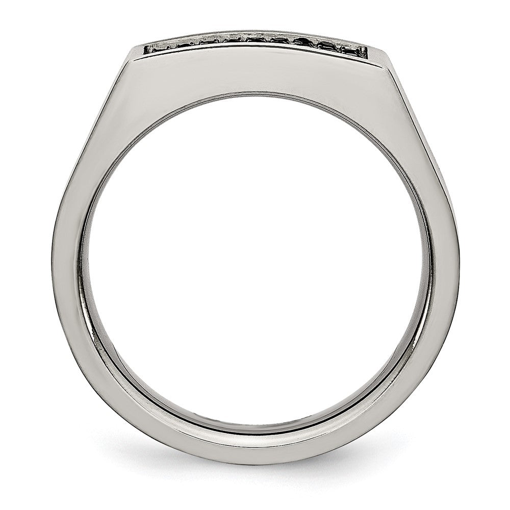 Titanium Brushed and Polished Black CZ Signet Ring Size - 10