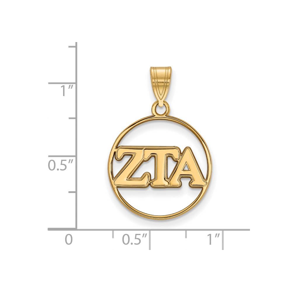 Sterling Silver w/ 14K Yellow Gold-Plated Official Licensed Greek Sororities Zeta Tau Alpha (ZTA) Small Circle Pendant