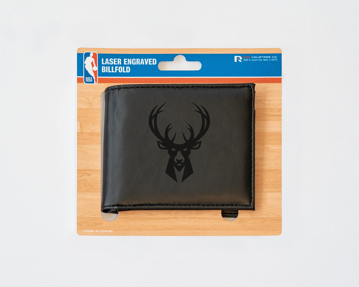 NBA Milwaukee Bucks Black Faux Leather Bi-fold Wallet with 4 Card Slots and Flip-up ID Window QGC7224