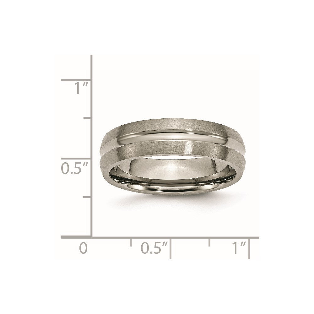 Titanium Brushed and Polished 6mm Grooved Band Size - 8.5