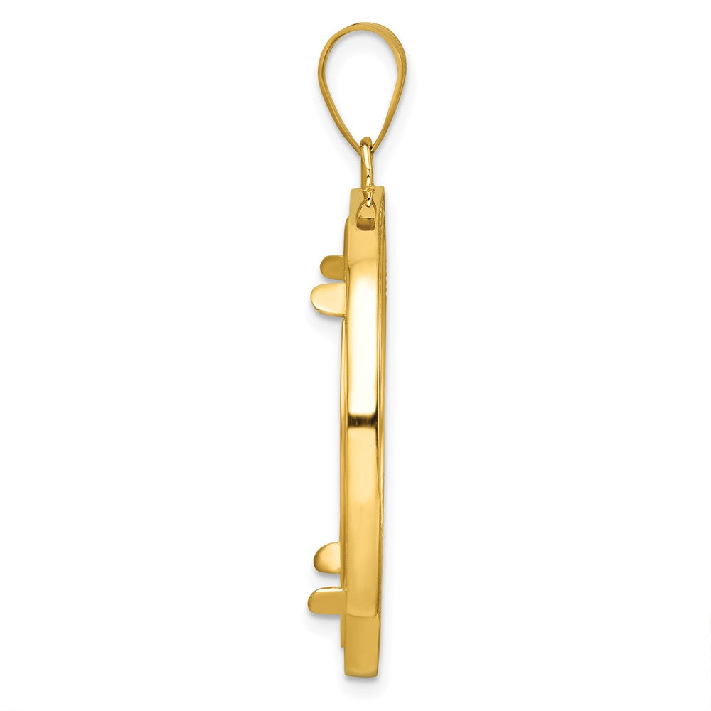 Wideband Distinguished Coin Jewelry 14k Polished Beaded and Diamond-cut 27.0mm Prong Coin Bezel Pendant