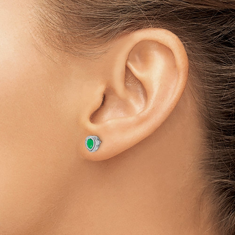 14k White Gold Emerald and Diamond Earrings