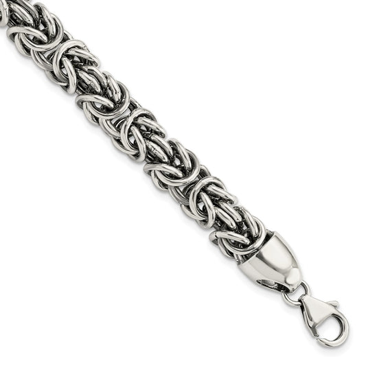 Sterling Silver Polished & Antiqued 8.5in Byzantine Bracelet 8.5 inches