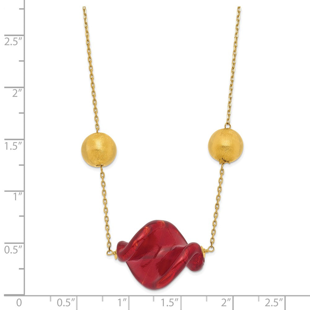 14ky Red & Gold Murano Glass Bead Necklace