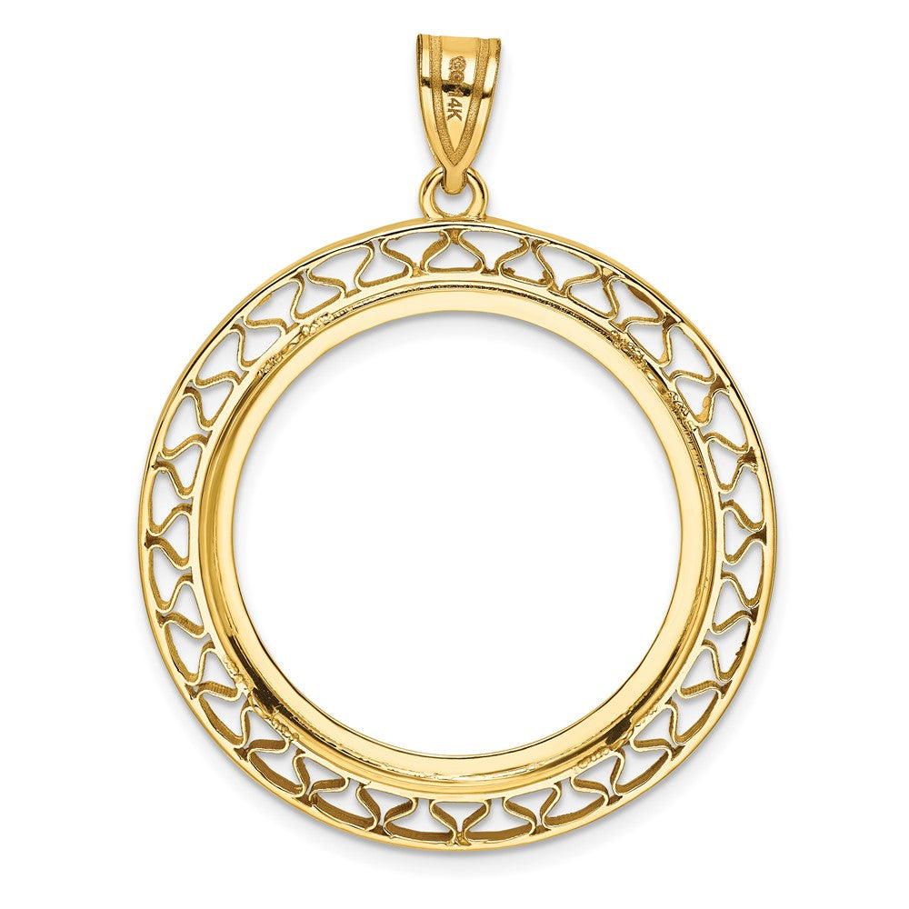 Wideband Distinguished Coin Jewelry 14k Polished Fancy Wire 27.0mm Prong Coin Bezel Pendant