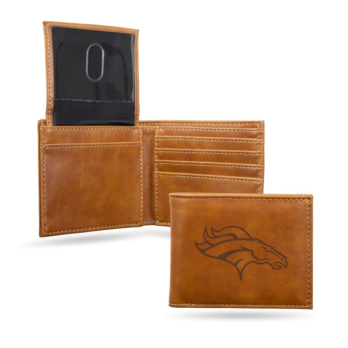 Rico Industries Football Denver Broncos Brown Laser Engraved Bill-fold Wallet - Slim Design - Great Gift
