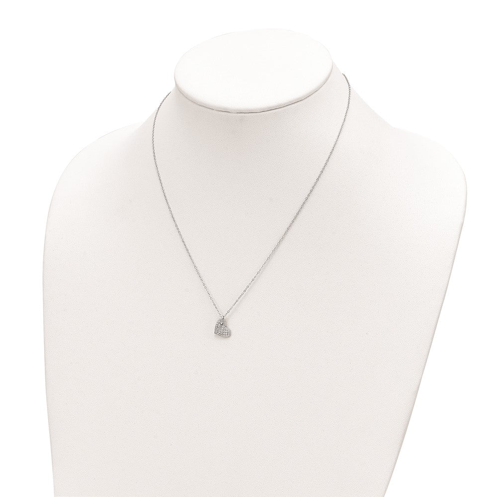 Sterling Silver Rhodium-plated Polished CZ Heart Necklace 18 Inches