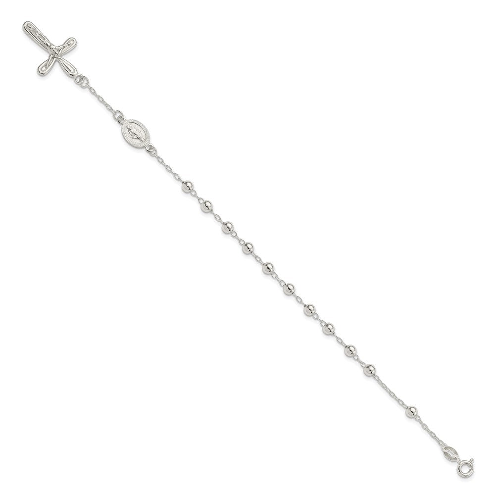 Sterling Silver Polished Beaded Single Decade Rosary 7.5 inch Bracelet 7.5 inches