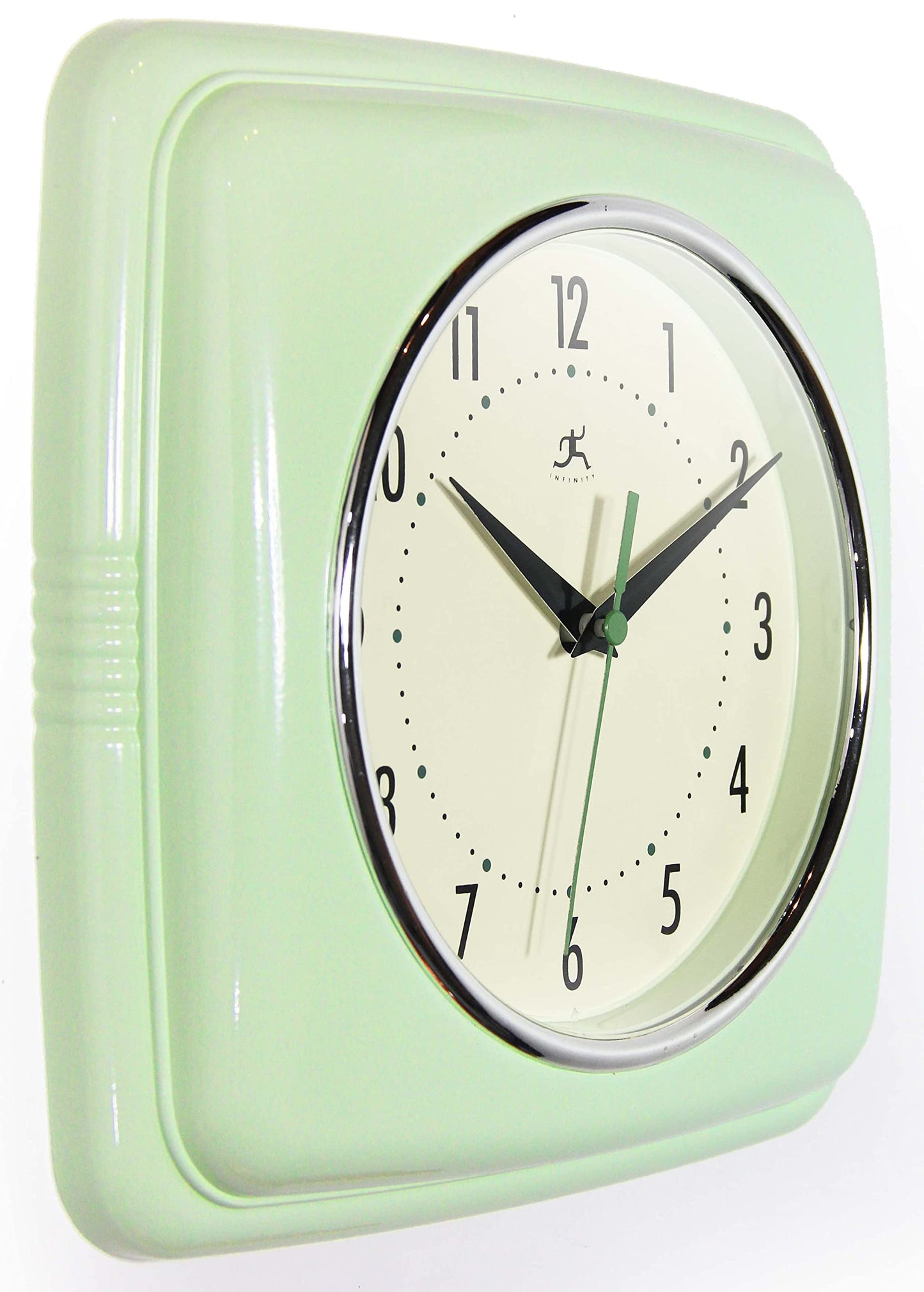 Infinity Instruments Retro Square Meadow Mist Green Plastic 9.25-inch Analog Wall Clock
