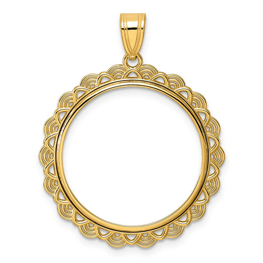 14k Polished Rainbow with 22.0mm Prong Coin Bezel Pendant