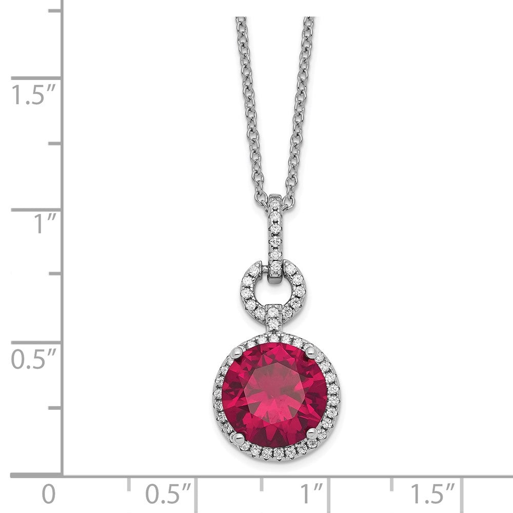 Cheryl M Sterling Silver Rhodium-plated Brilliant-cut Lab Created Ruby and Brilliant-cut White CZ Round Halo 18 Inch Necklace 18 Inches