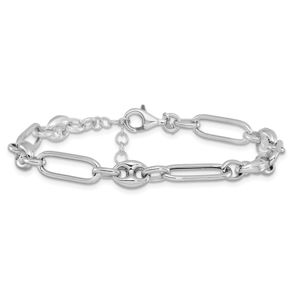 Sterling Silver RH-plated Polished with 1in. ext Link Bracelet 8  inches
