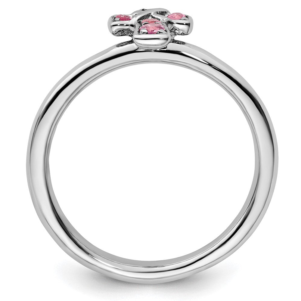 Sterling Silver Stackable Expressions Rhodium Pink Tourmaline Cross Ring Size -5
