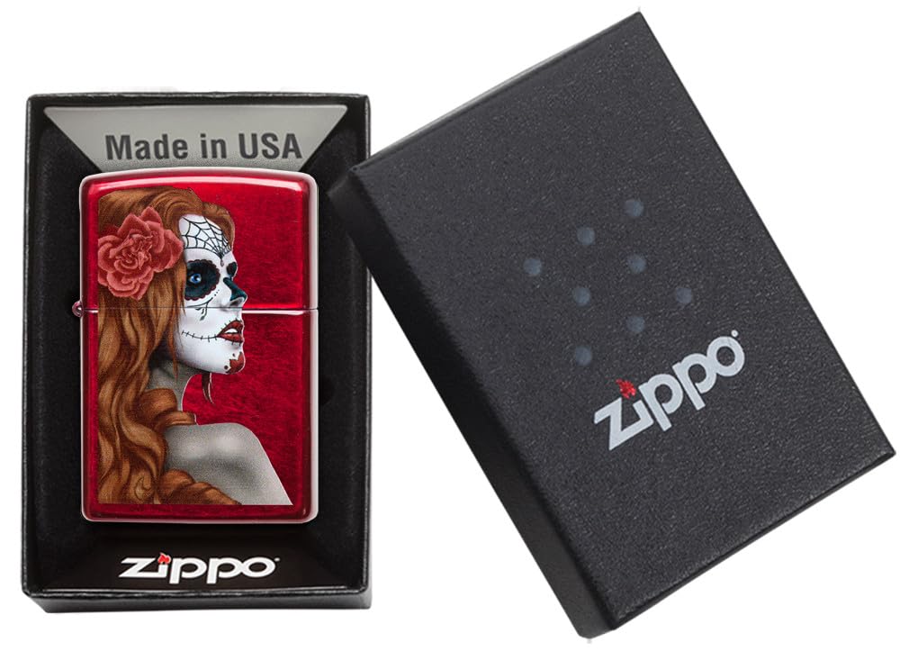 Zippo Day of The Dead Girl Candy Apple Red Pocket Lighter