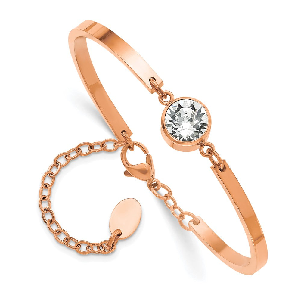 Stainless Steel Polished Rose IP w/Swarovski 6.5in w/2in ext Bracelet 6.5 inches