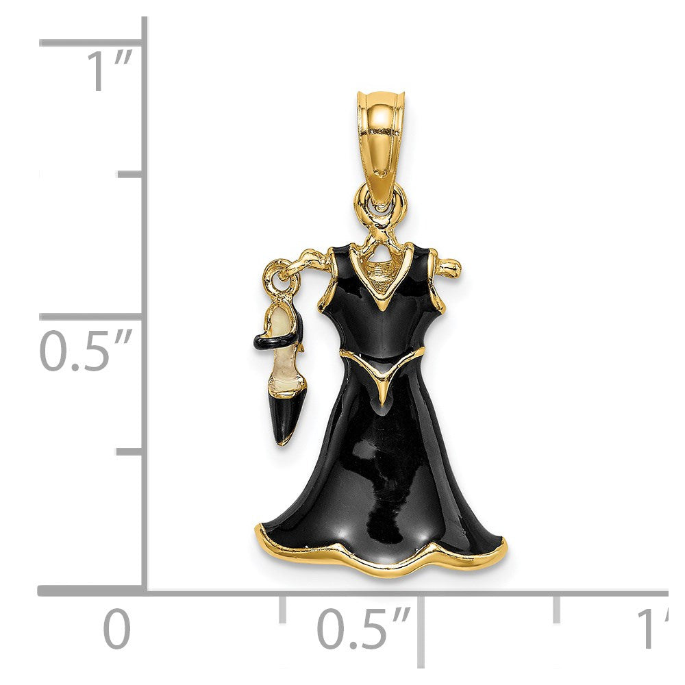 14K 3-D Moveable Enamel Black Dress w/ Shoe Charm
