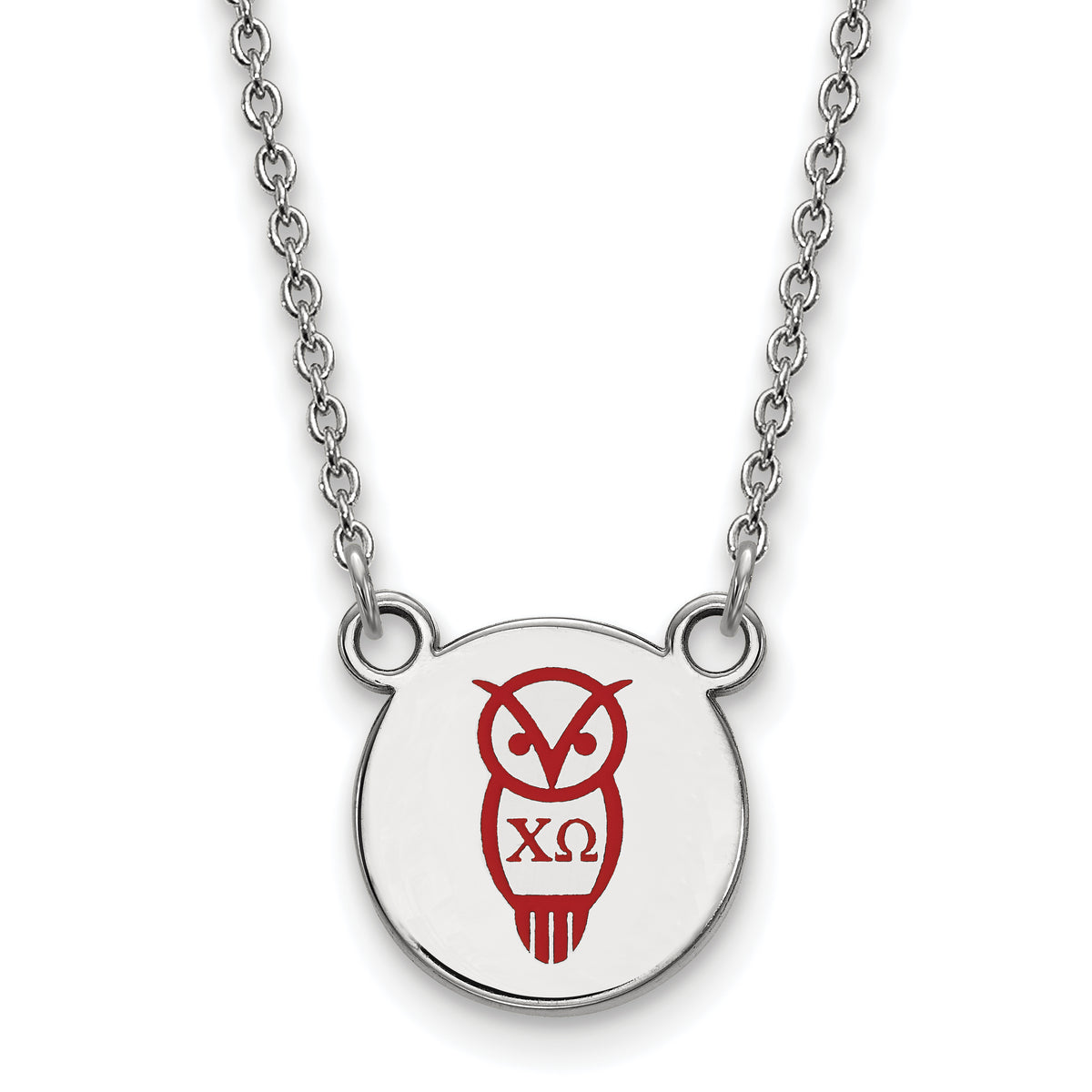LogoArt Sterling Silver Chi Omega Extra Small Enameled Pendant Necklace With 18 Inch
