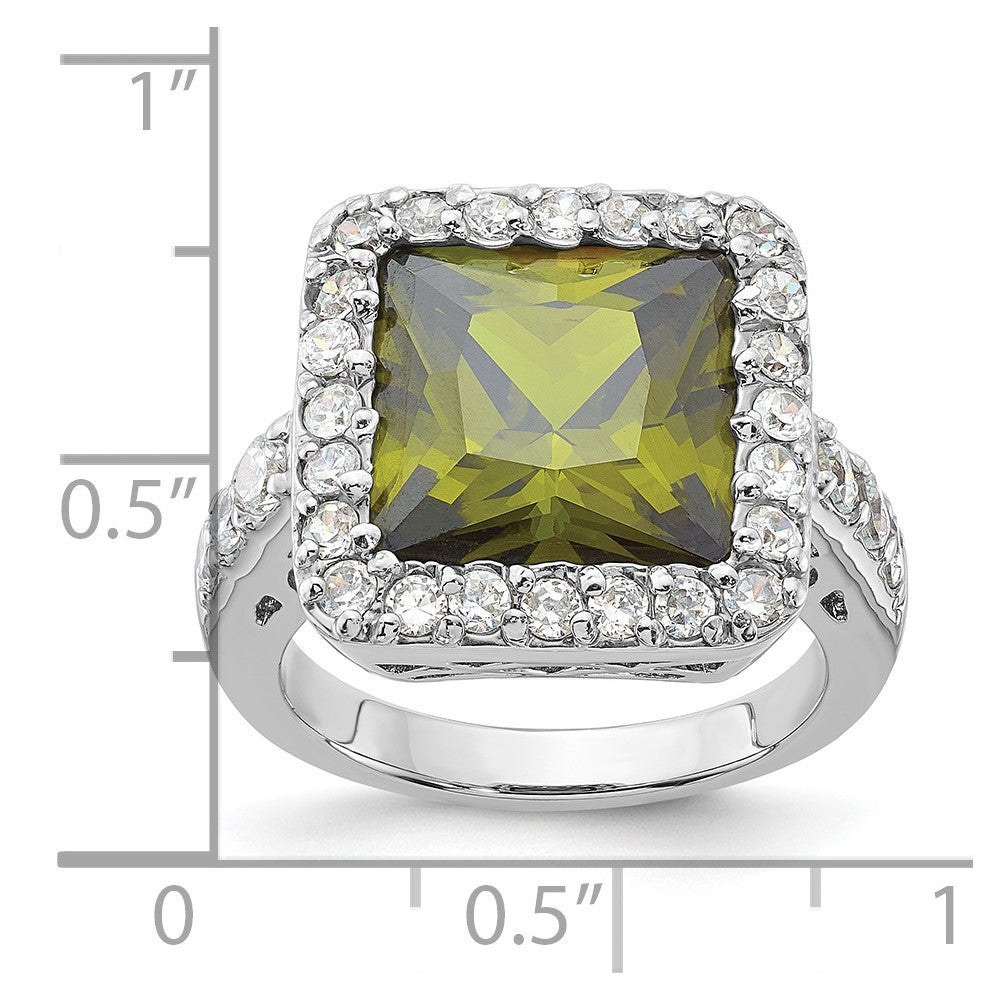 Sterling Silver Olive & Clear CZ Halo Ring