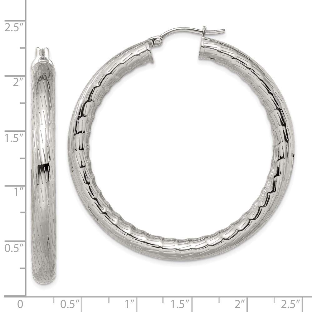 Stainless Steel Polished and Textured Hollow Hoop Earrings