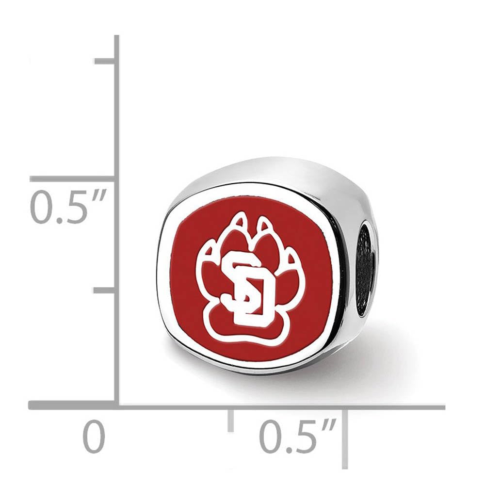 Sterling Silver Rhodium Plated U of South Dakota Enamel Cushion Bead