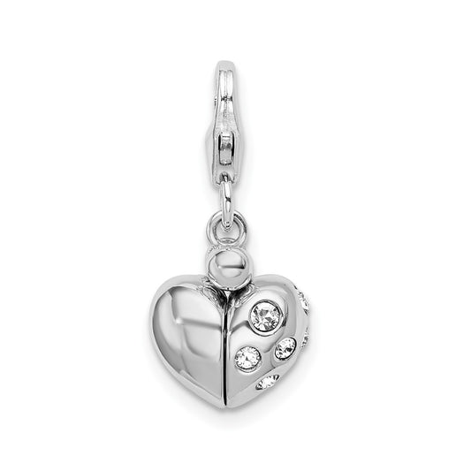 Amore La Vita Sterling Silver Rhodium-plated Polished 3-D Crystal Enameled Heart Opens Charm with Fancy Lobster Clasp