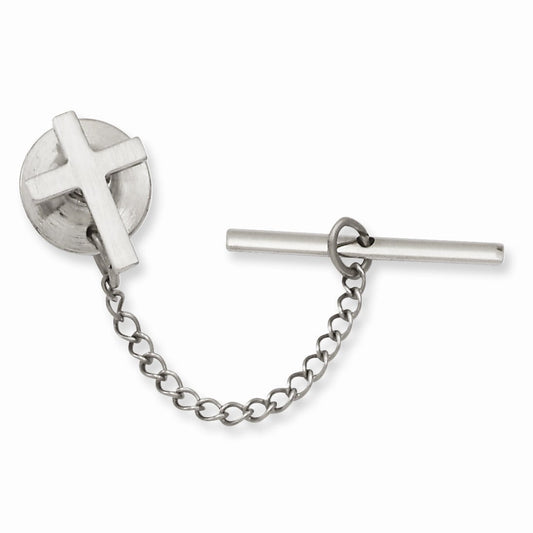 Kelly Waters Rhodium-plated Polished Cross Tie Tac Q-KW566